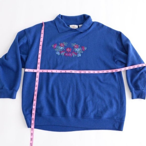 Vintage Essentials Needs  Blue Floral Design Grandmacore Long Sleeve Sweater - Picture 5 of 10